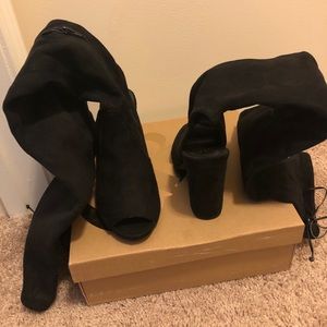 Thigh high boots open toe and heel